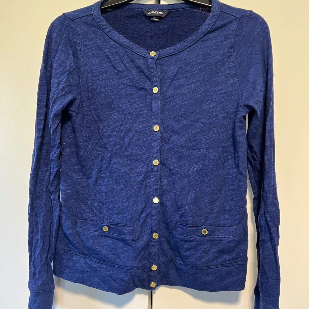 Lands’ End Royal Blue Button-Up Cardigan